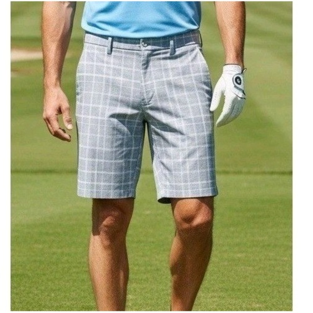 PGA TOUR Plaid Golf Shorts Mens 36 Gray Flat Front Performance Activewear Sports